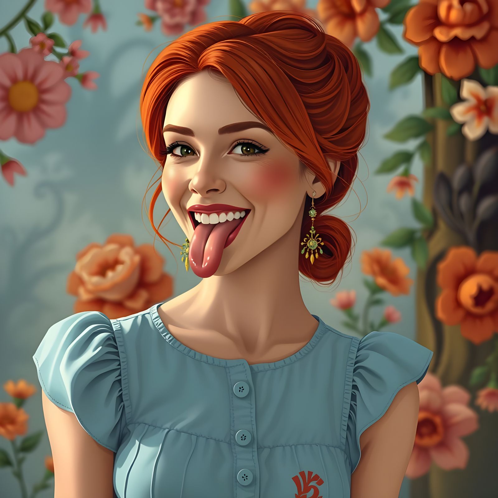 Woman with Red Hair in Art Nouveau Style