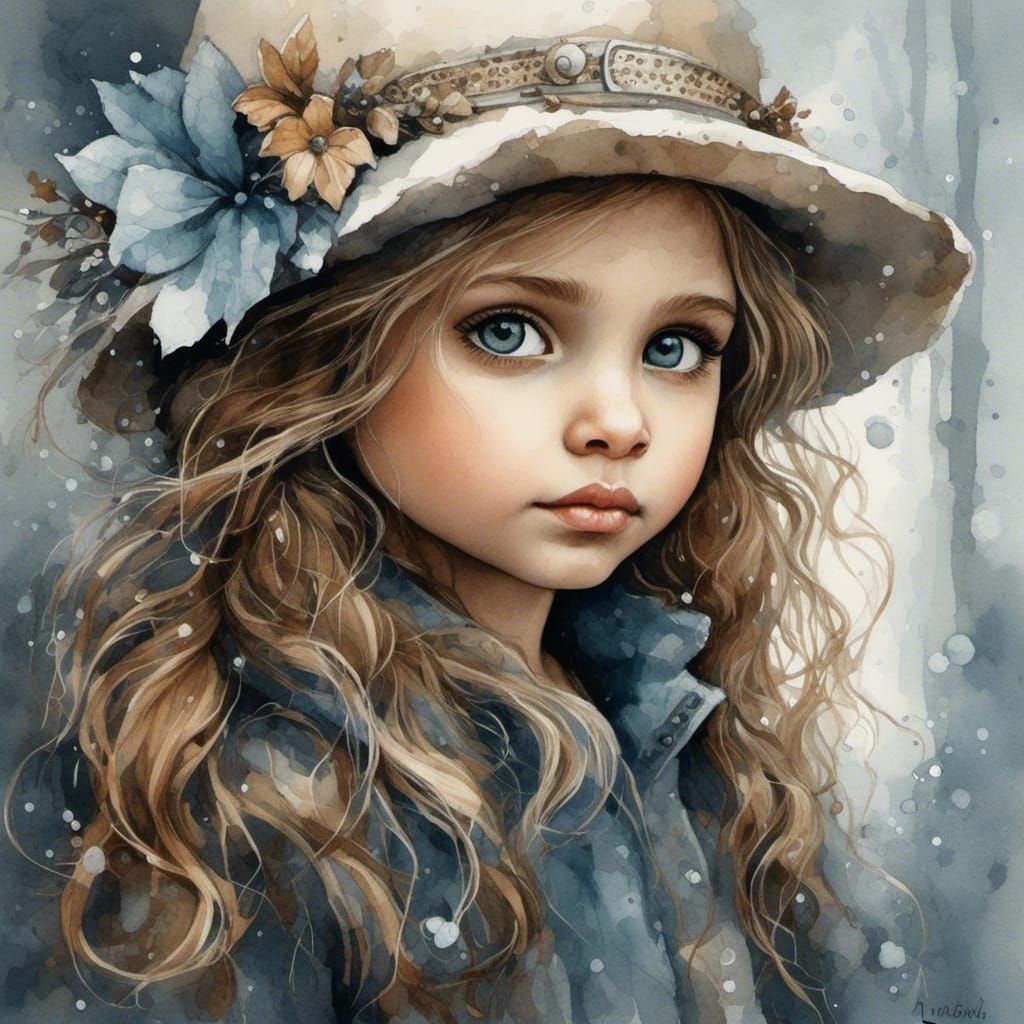 Beautiful Girl Portrait in Ink Drawing Style