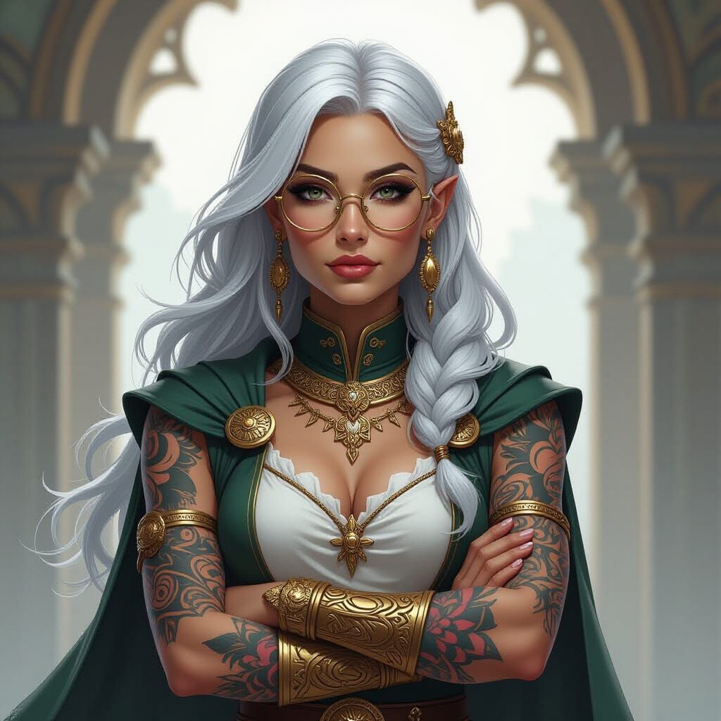 Pale Dwarven Cleric with Silver Hair and Tattoos
