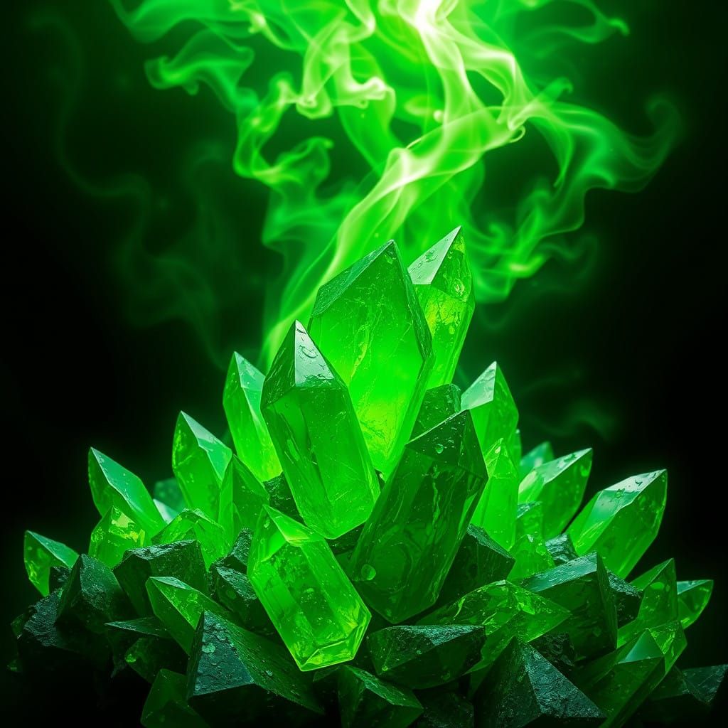 Ethereal Green Crystal Realm in Cyberpunk Style