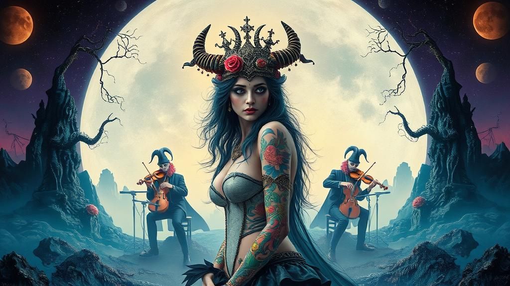 Venus in Apocalyptic Landscape, Impasto Gouache Painting