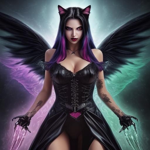 Angel of Death with Vampire Cat in Hyperrealism