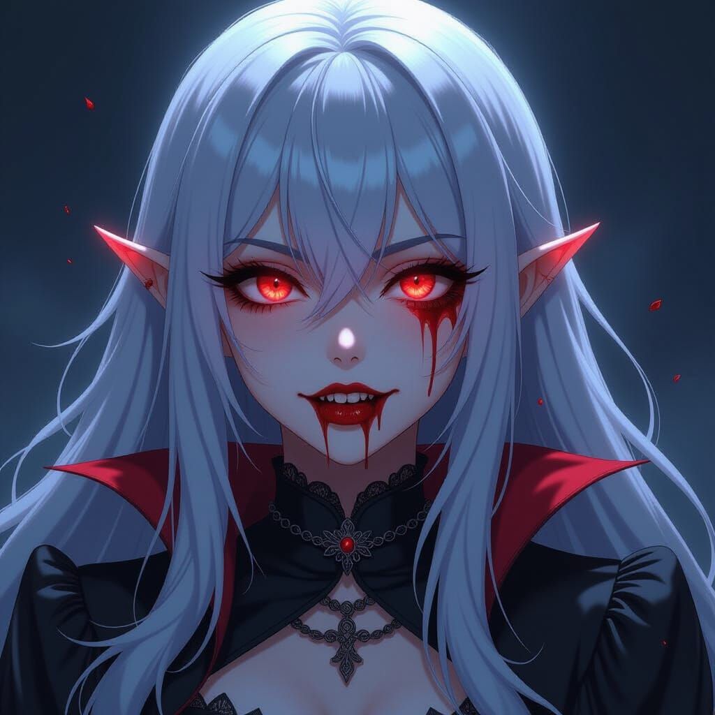 Anime Vampire Girl Portrait with Glowing Eyes
