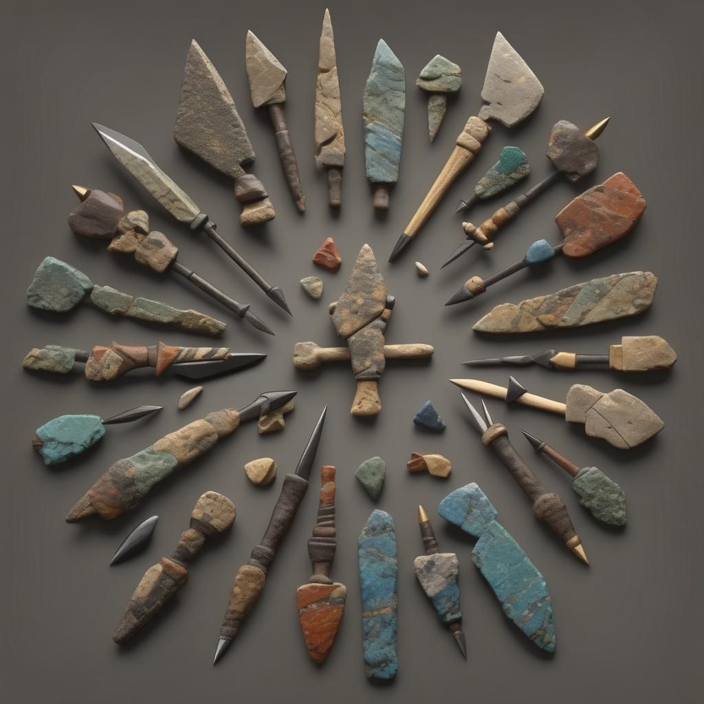 Prehistoric Stone Tools and Arrowheads Display