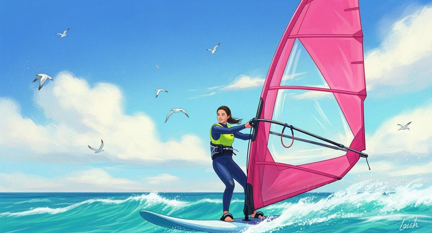 Singaporean Lady Windsurfing on a Sunny Day
