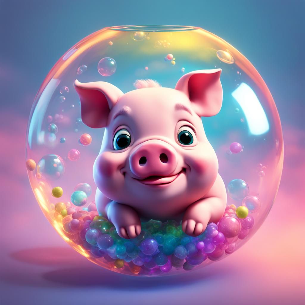 Baby Pig in Bubble: 3D Digital Art