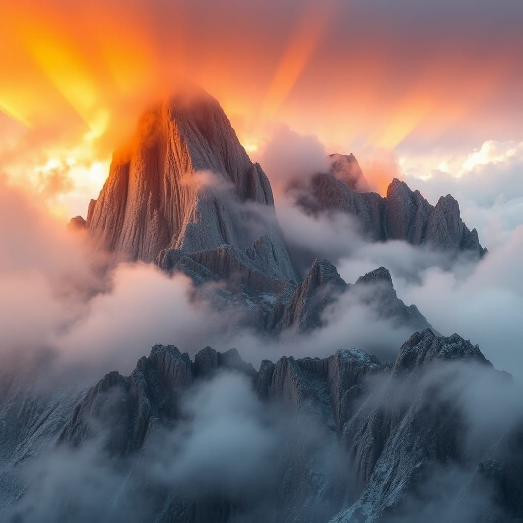 Granite Peaks in Setting Sun: A Photorealistic Landscape