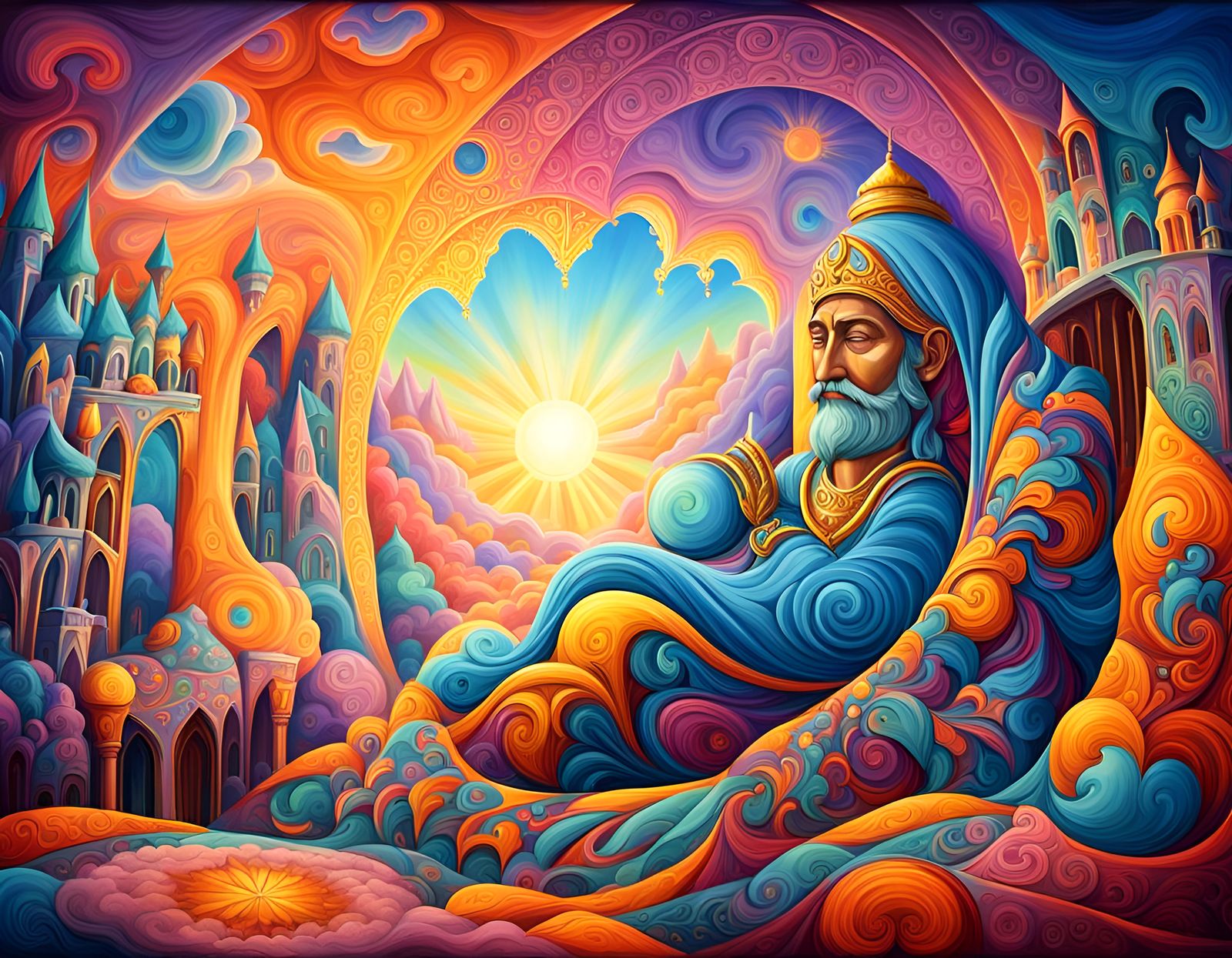 Psychedelic Fantasy Castle Nap Rooms in Abstract Art