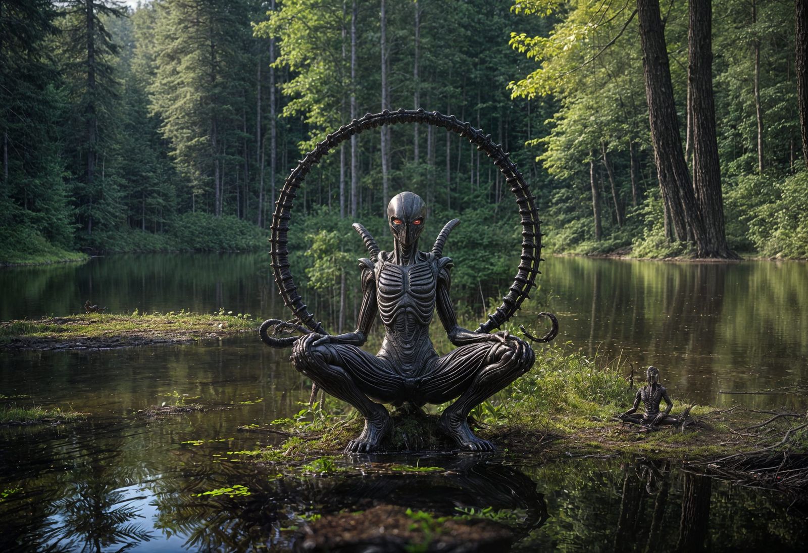 Xenomorph Meditating by Forest Lake