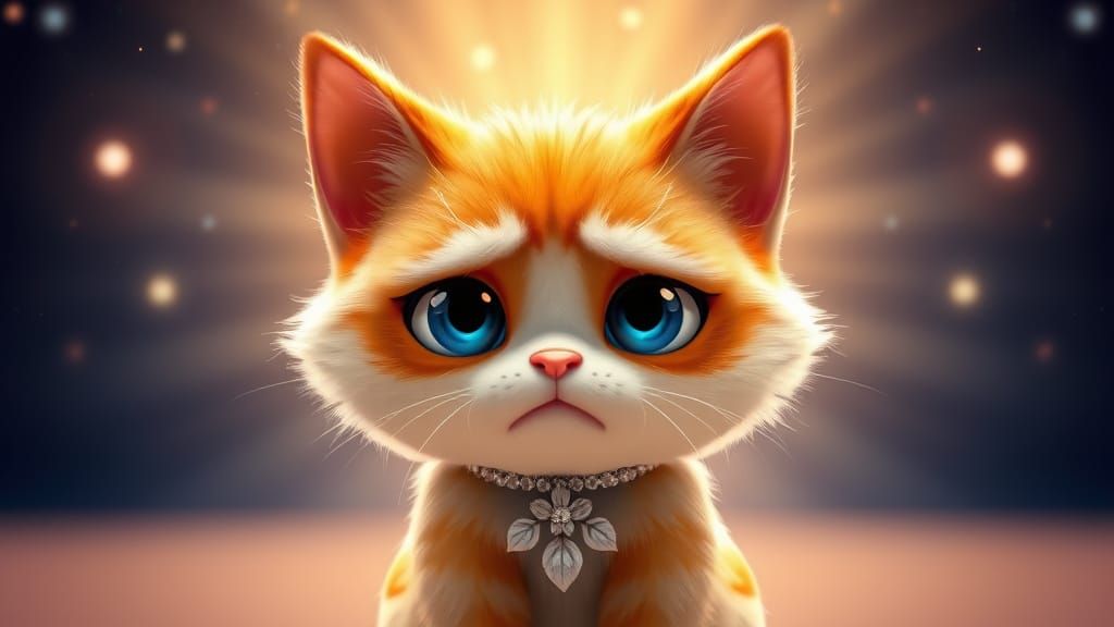 Crying Cat in Pixar-Inspired 3D Digital Art
