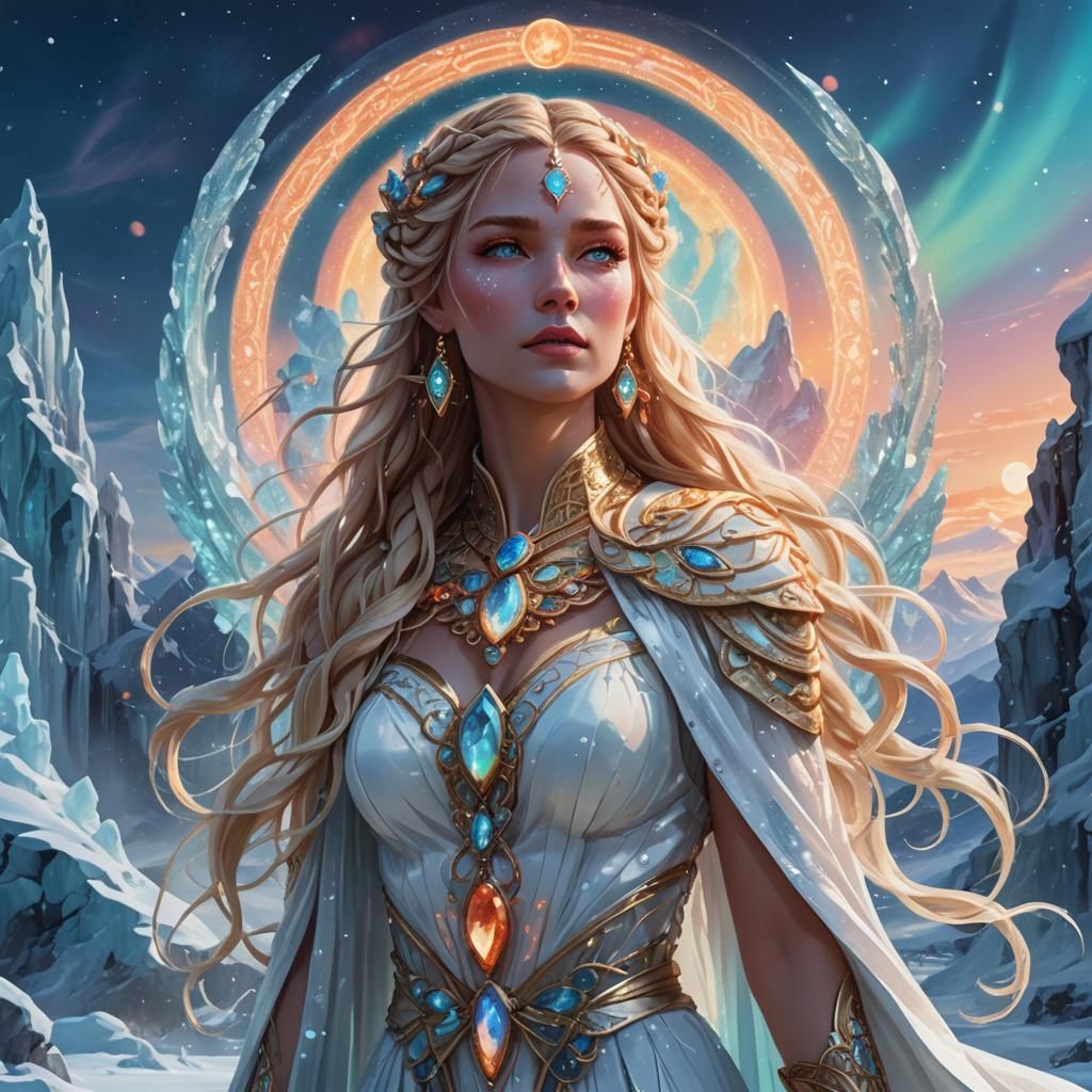 Icy Goddess in Snowy Landscape, Fantasy Concept Art