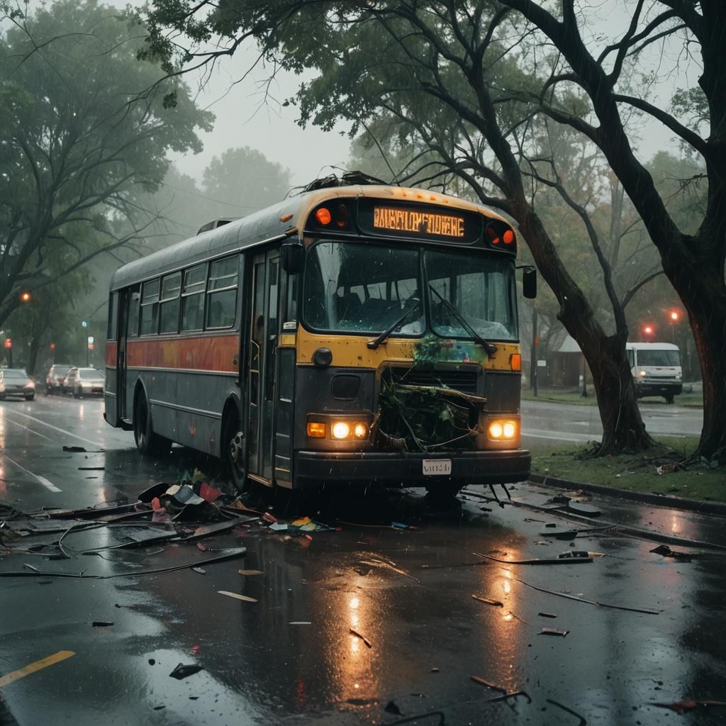 Night Bus Crash in Cinematic Live-Action Style