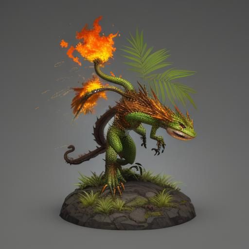 Lizard-Fern Pokemon Amidst Smoldering Foliage