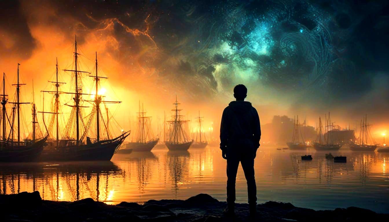 Galactic Seaside Scene in Dual Exposure Style