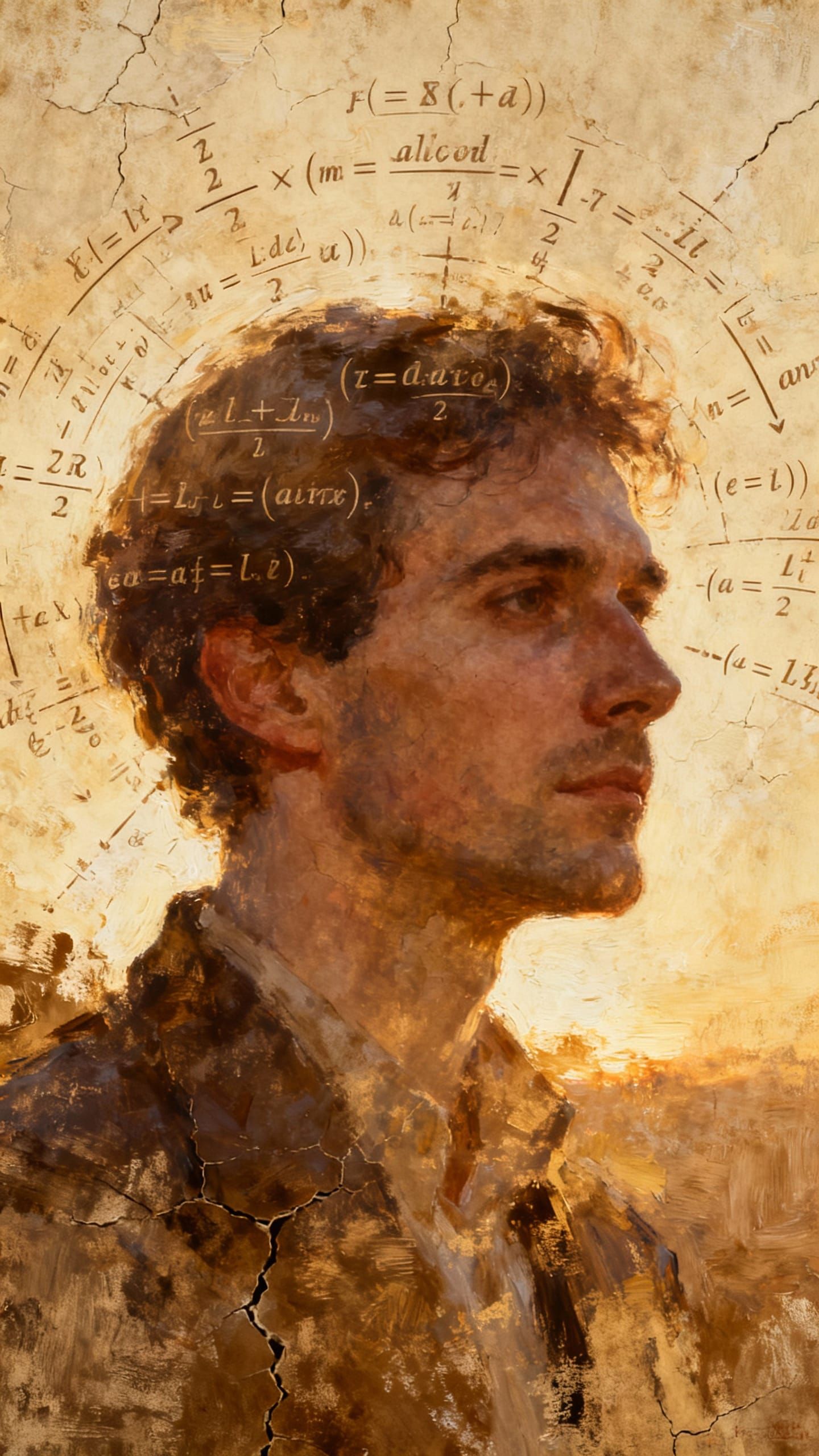 Surreal Man's Head Halo of Equations in Double Exposure Styl...