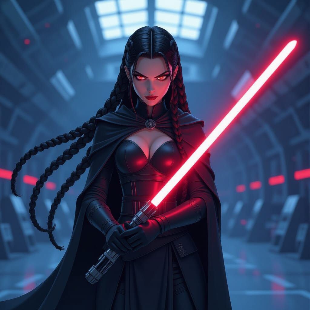 Sith Warrior with Crimson Lightsaber on Star Cruiser