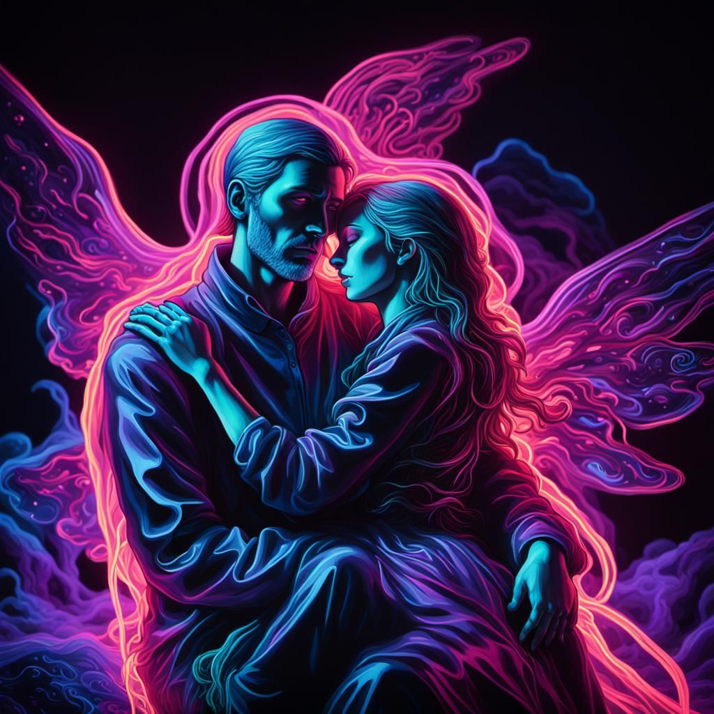 Neon Embrace: Fluorescent Art in Eerie Ambiance