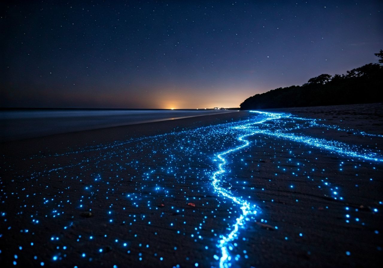 Bioluminescent Beach at Night