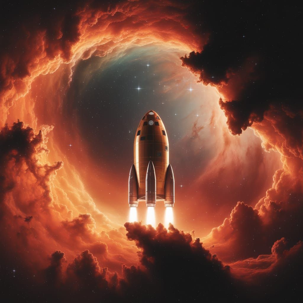 Colossal Spacecraft in Radiant Nebula: Cosmic Fantasy