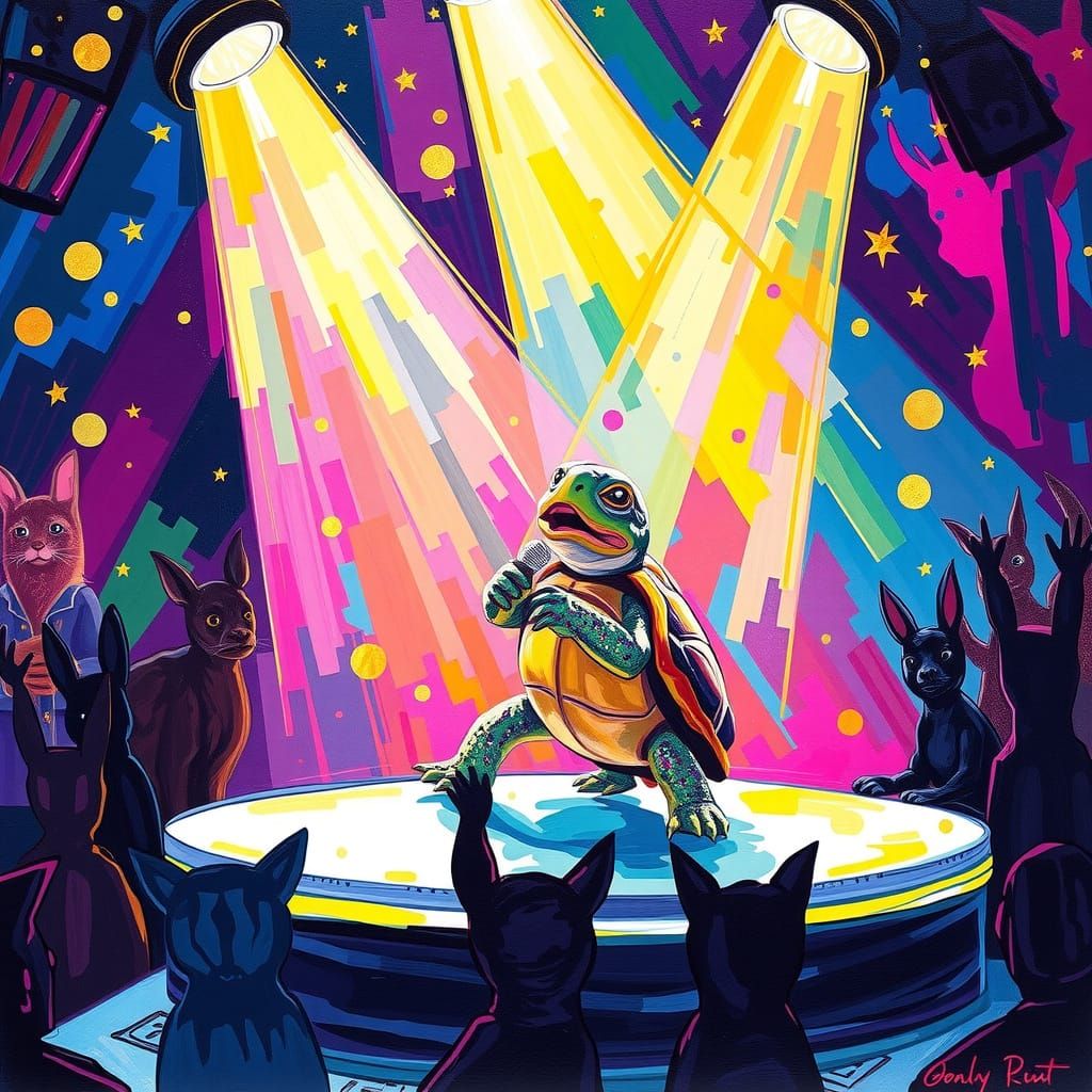 Turtle Singer on Stage in Impasto Style