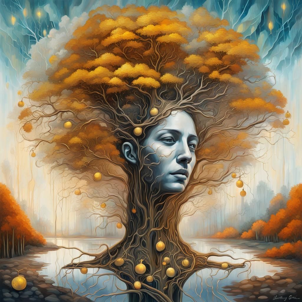 Golden Forest Illumination: Graffiti Art with Glowing Flora