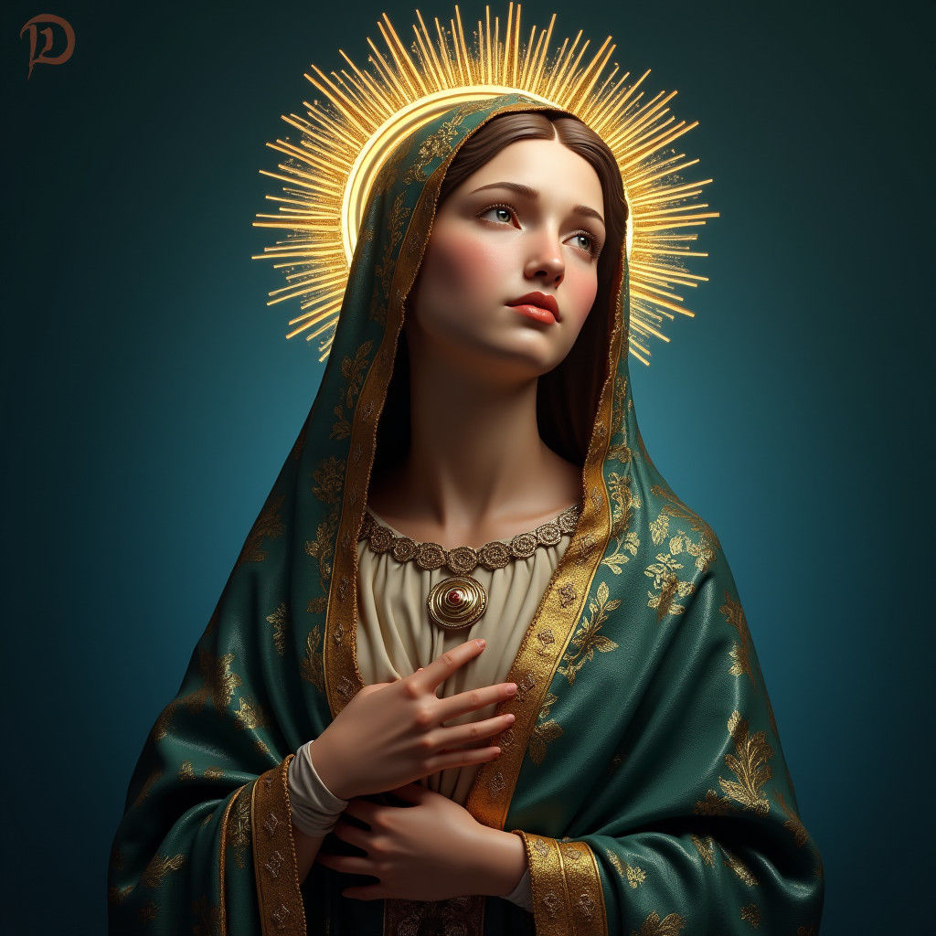 Ethereal Regal Portrait of the Virgin Mary in Rich Matte Aes...