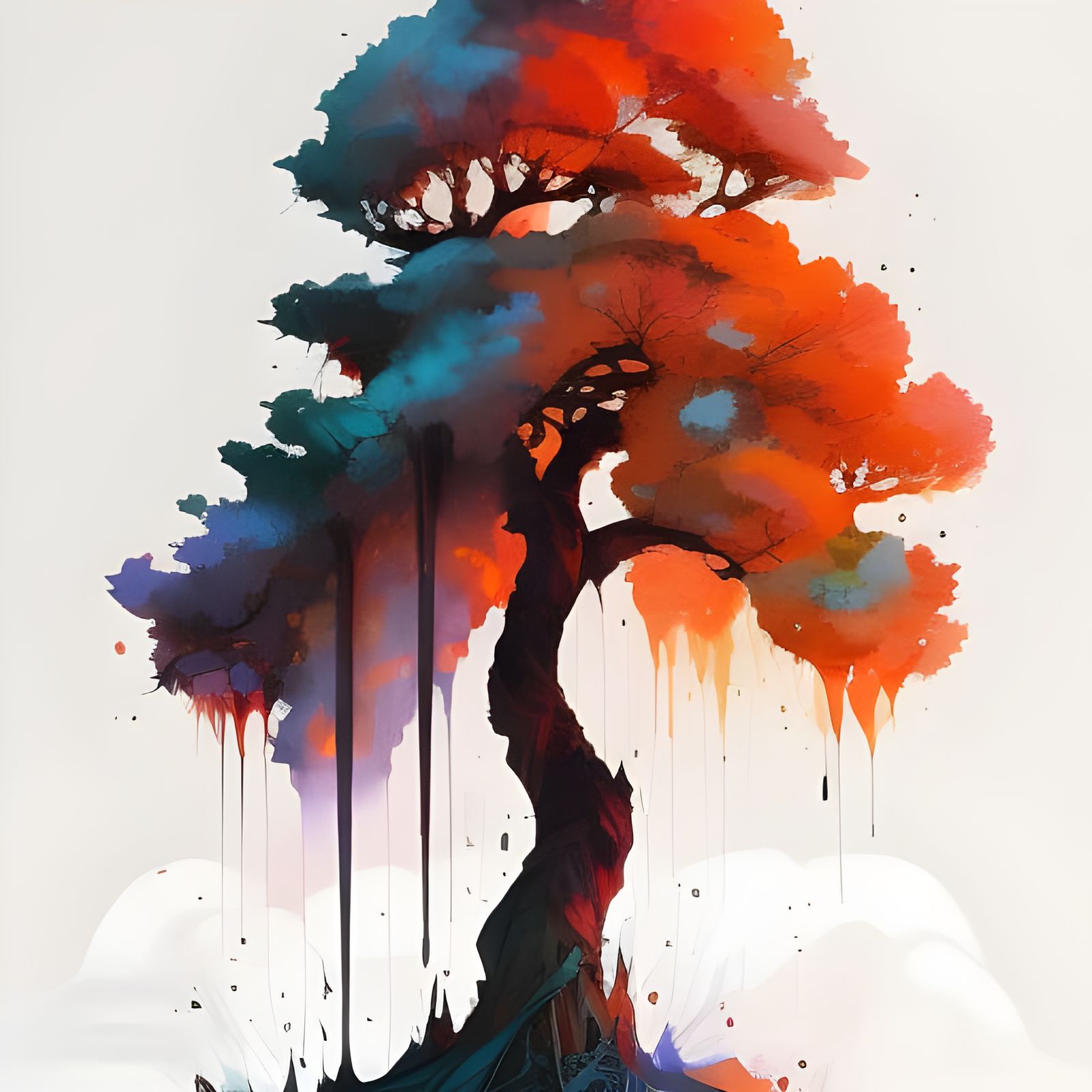 Burning Tree Watercolor Illustration