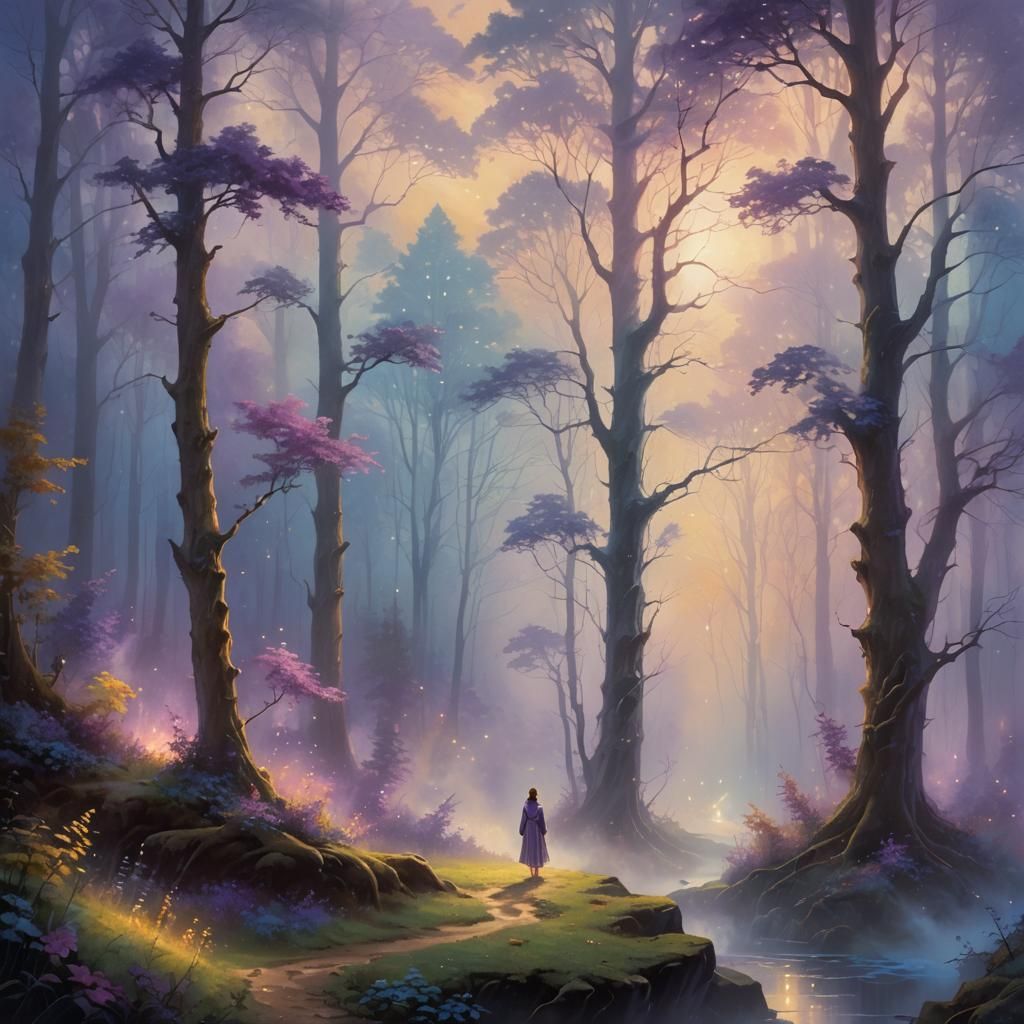 Ethereal Forest Figure in Golden Light