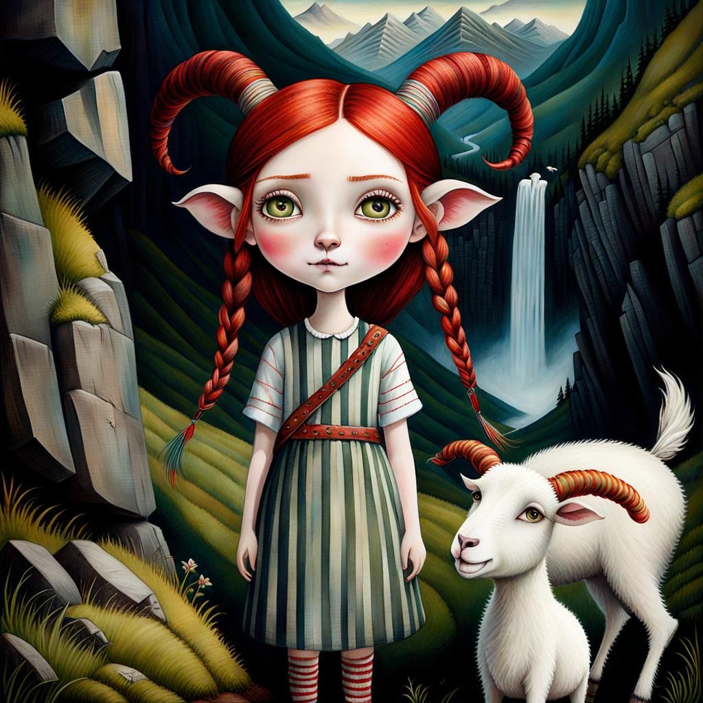 Creepy Acrylic Painting: Girl with Goat