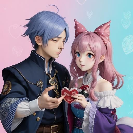 Cartoon Valentine Gnome Couple in Anime Style