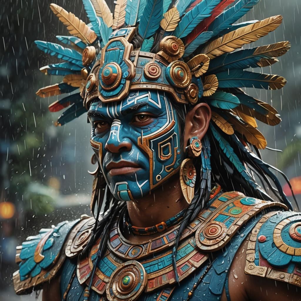 Hyperrealistic Tlaloc Portrait in Splash Art Style