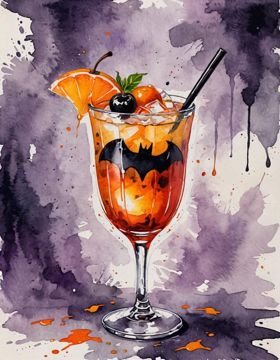 Halloween Cocktail in Gouache Style