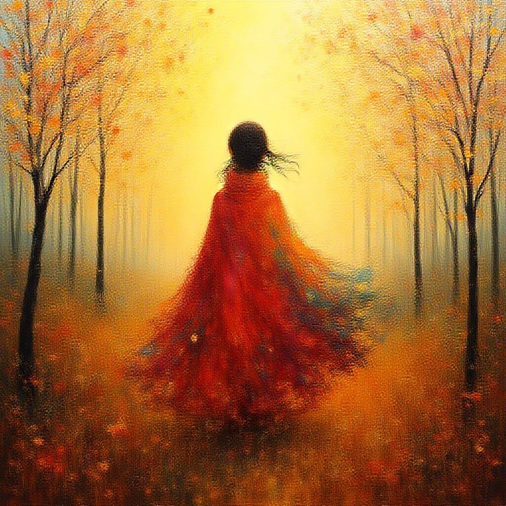 Surreal Woman Walks Through a Softly Glowing Landscape in Im...
