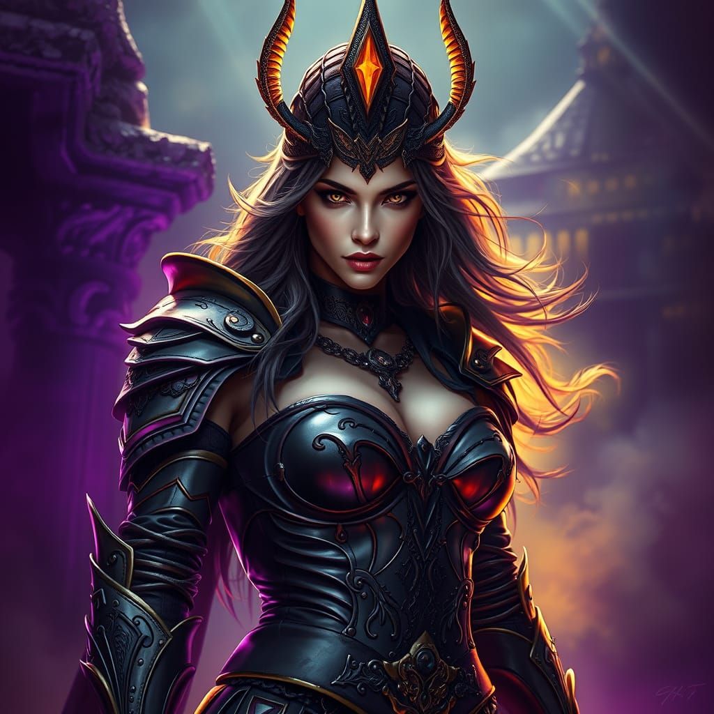 Dark Fantasy Femdom Mistress in Ornate Leather Armor