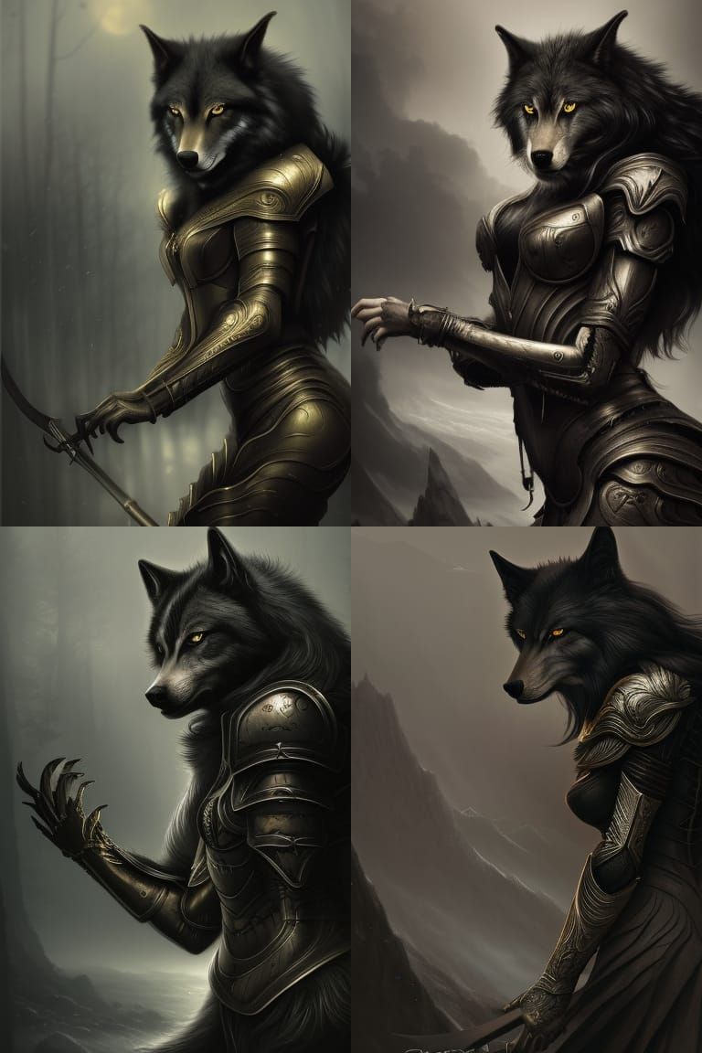 Wolf Girl in Dark Fantasy Armor: Hyper-Detailed Portrait