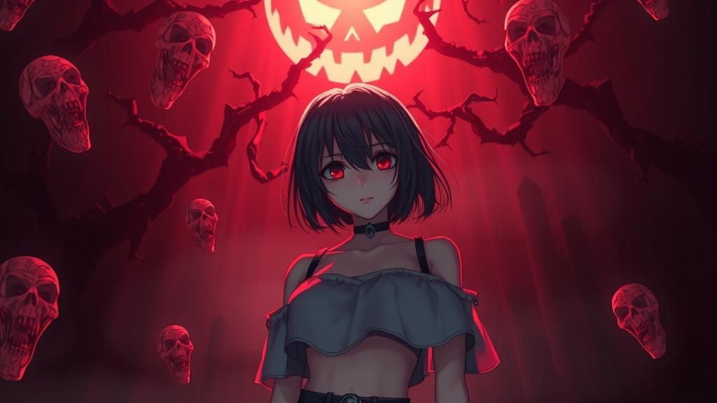 Anime Girl Unveiled in Dark Fantasy Halloween Universe