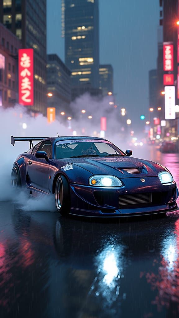 Supra mk4 Wide Body Kit Drifting in Neon City