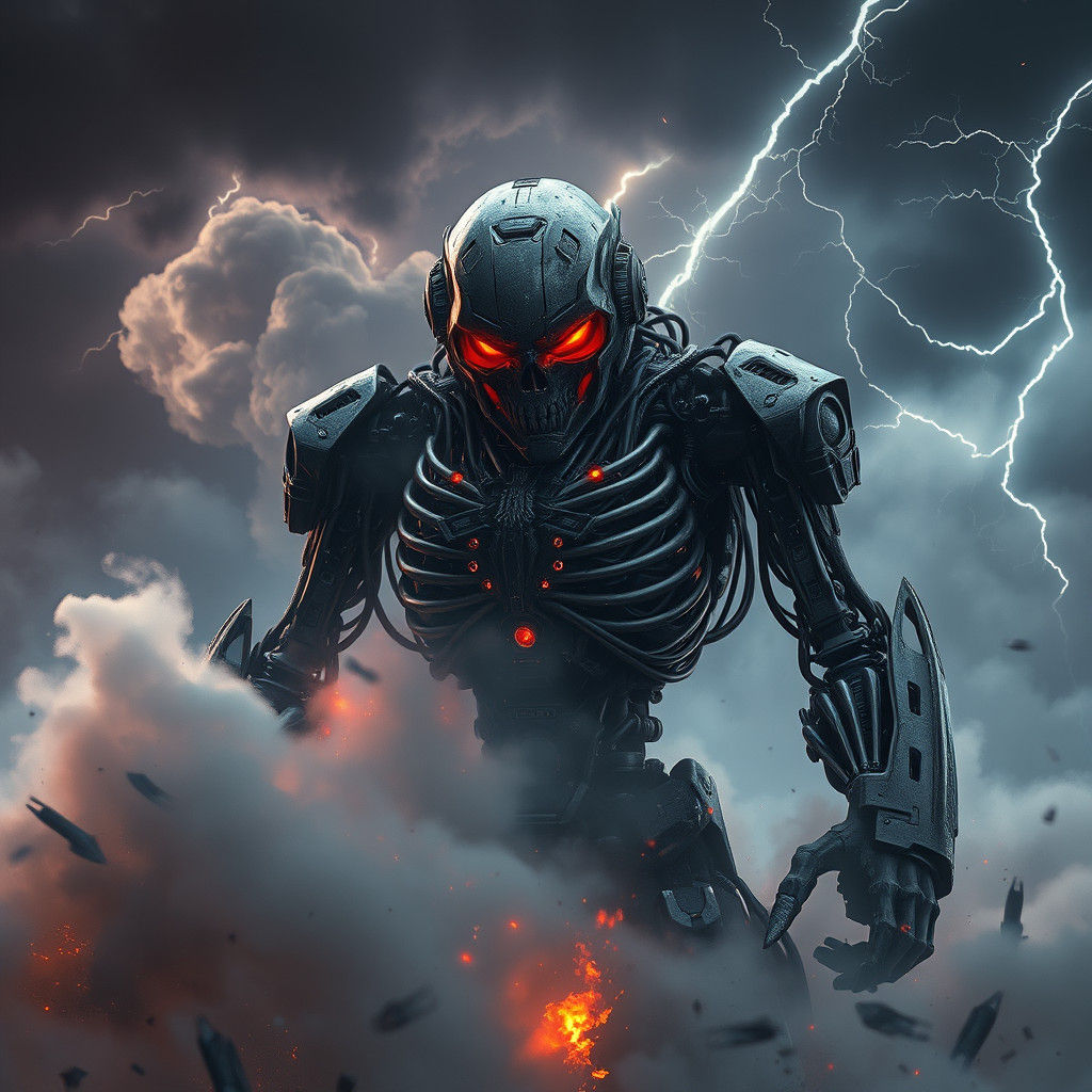 Menacing Robot Emerges from Smoke and Debris