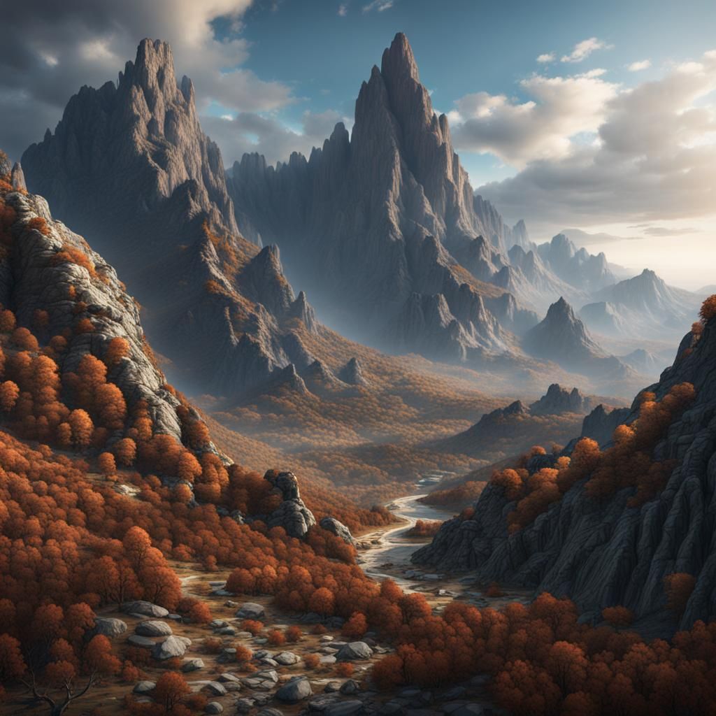 Majestic Mountain Landscape in Chiaroscuro Style