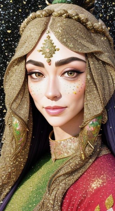 Glitter Stippled Portrait in Ticker Tape Setting