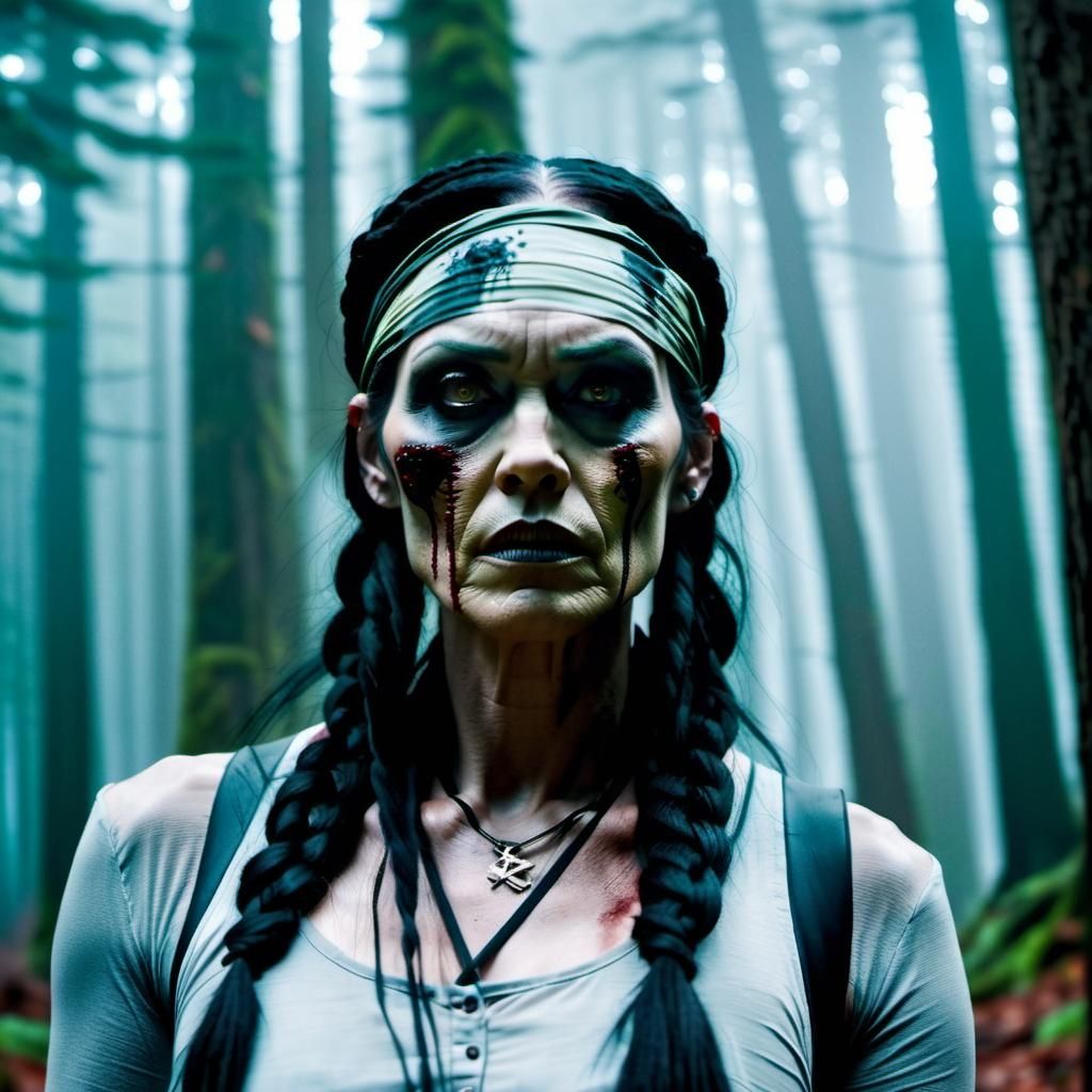 Zombie Trans-Woman in Misty Forest: Cinematic Anime