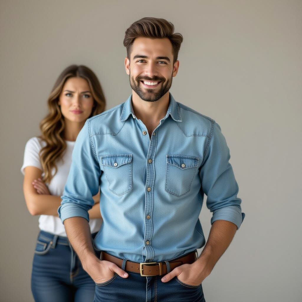 Humorous Image of Confident Man and Eye-Rolling Woman