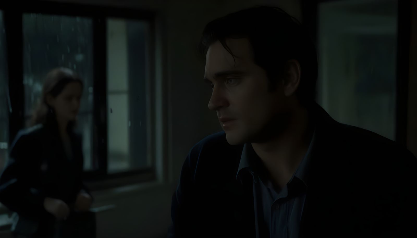 Dramatic Movie Scene: Man and Woman in Emotional Farewell