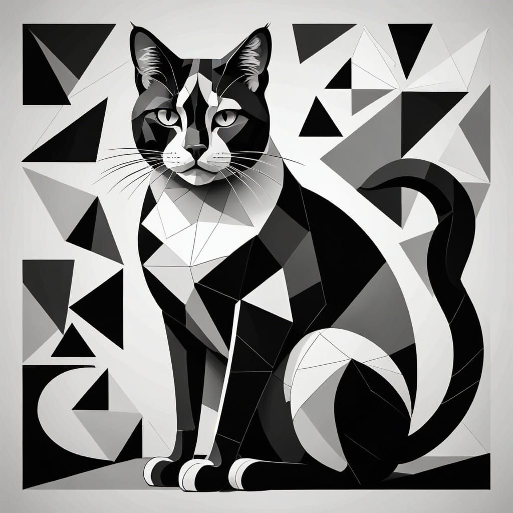 Surreal Cubist Cat in Angular Oil Painting Style