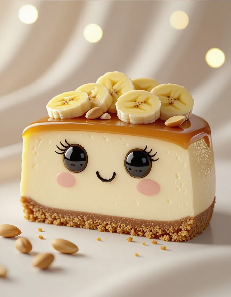 Cheesecake Character with Caramel and Bananas