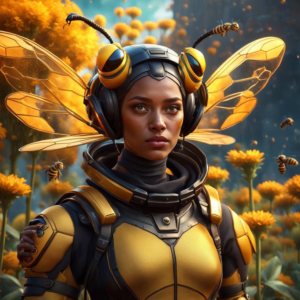 Girl with Bee Antennae in Fantasy Art Style