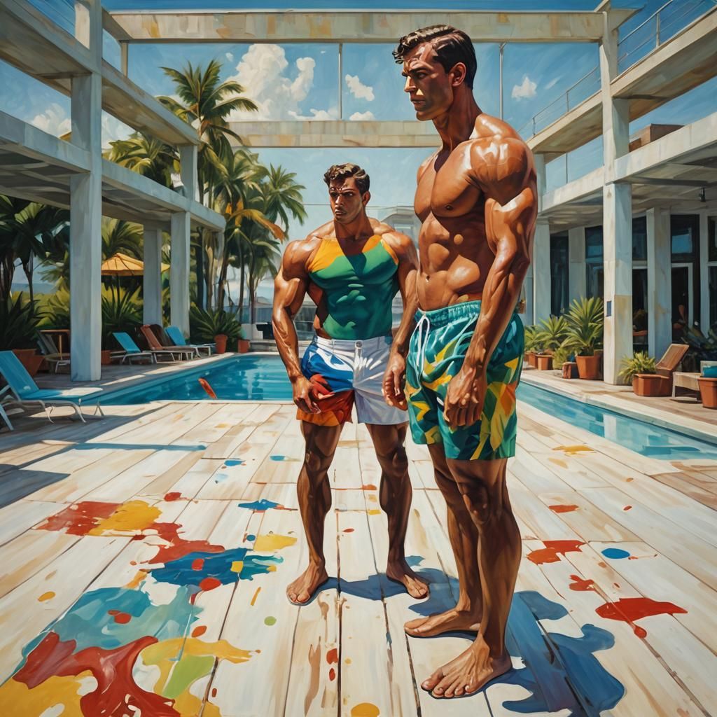 Surreal Giant Bodybuilder Scene in Abstract Expressionism