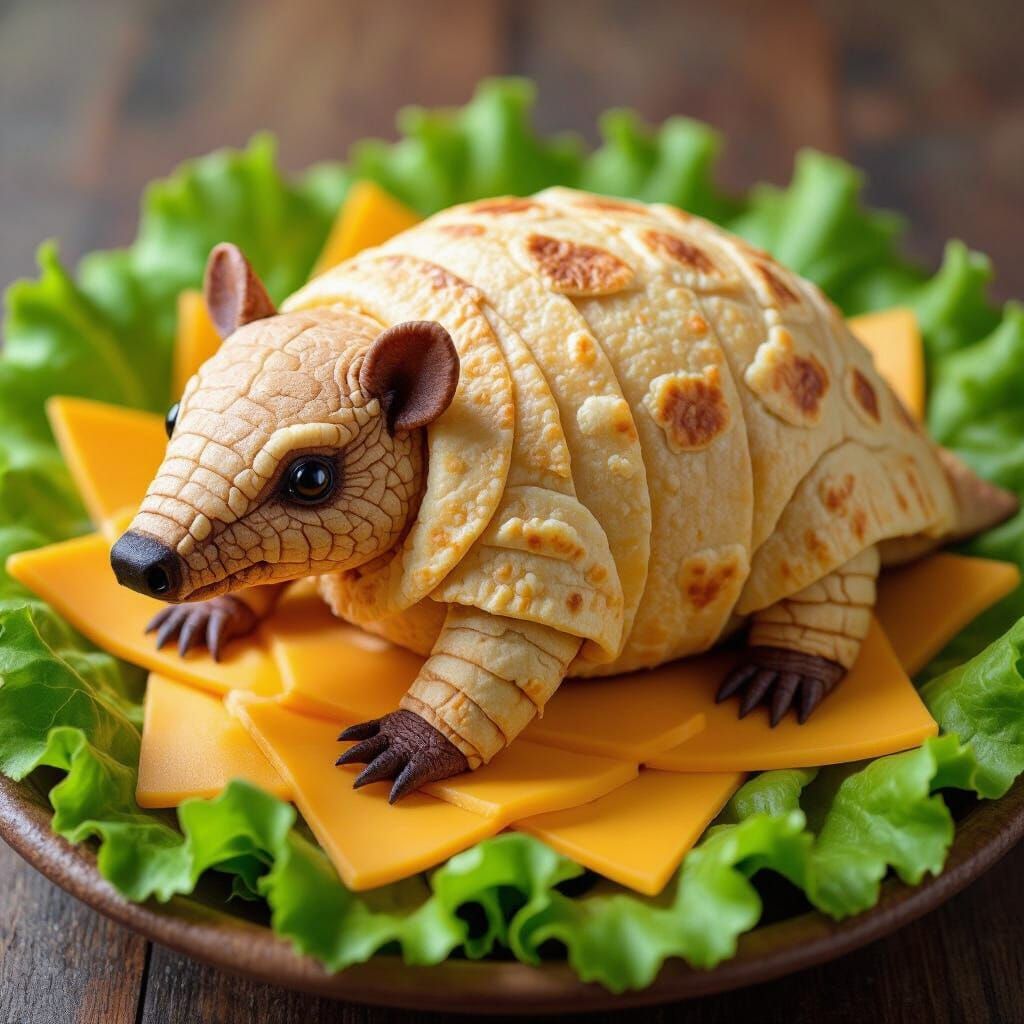 Armadillo Made Of Tortilla And Cheese