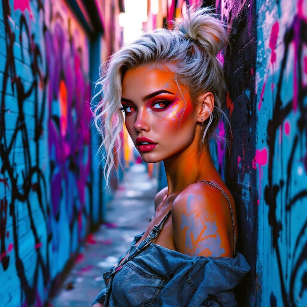 Graffiti Portrait of Woman with Fiery Skin