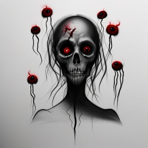 Ghostly Nightmare: Minimalist Charcoal Sketch in Dark Fantas...